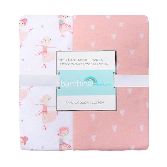 Bipack de Mantitas de Franela 100% Algodón - Bailarina de Corazones
