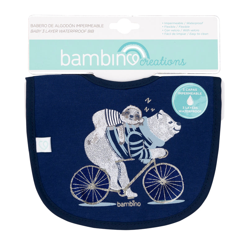 Babero de Algodón Impermeable Azul Oso Bici