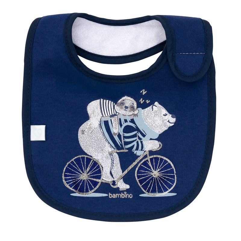 Babero de Algodón Impermeable Azul Oso Bici