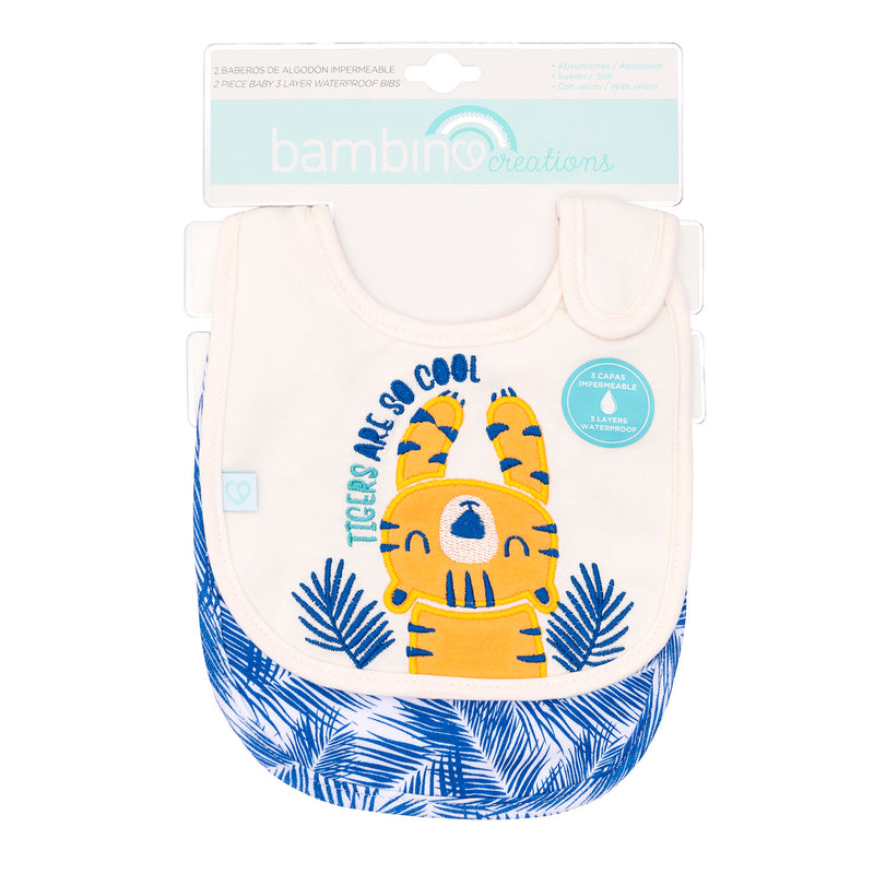 Set 2 Piezas Babero Algodón Impermeable Bambino Creations Tigre Azul