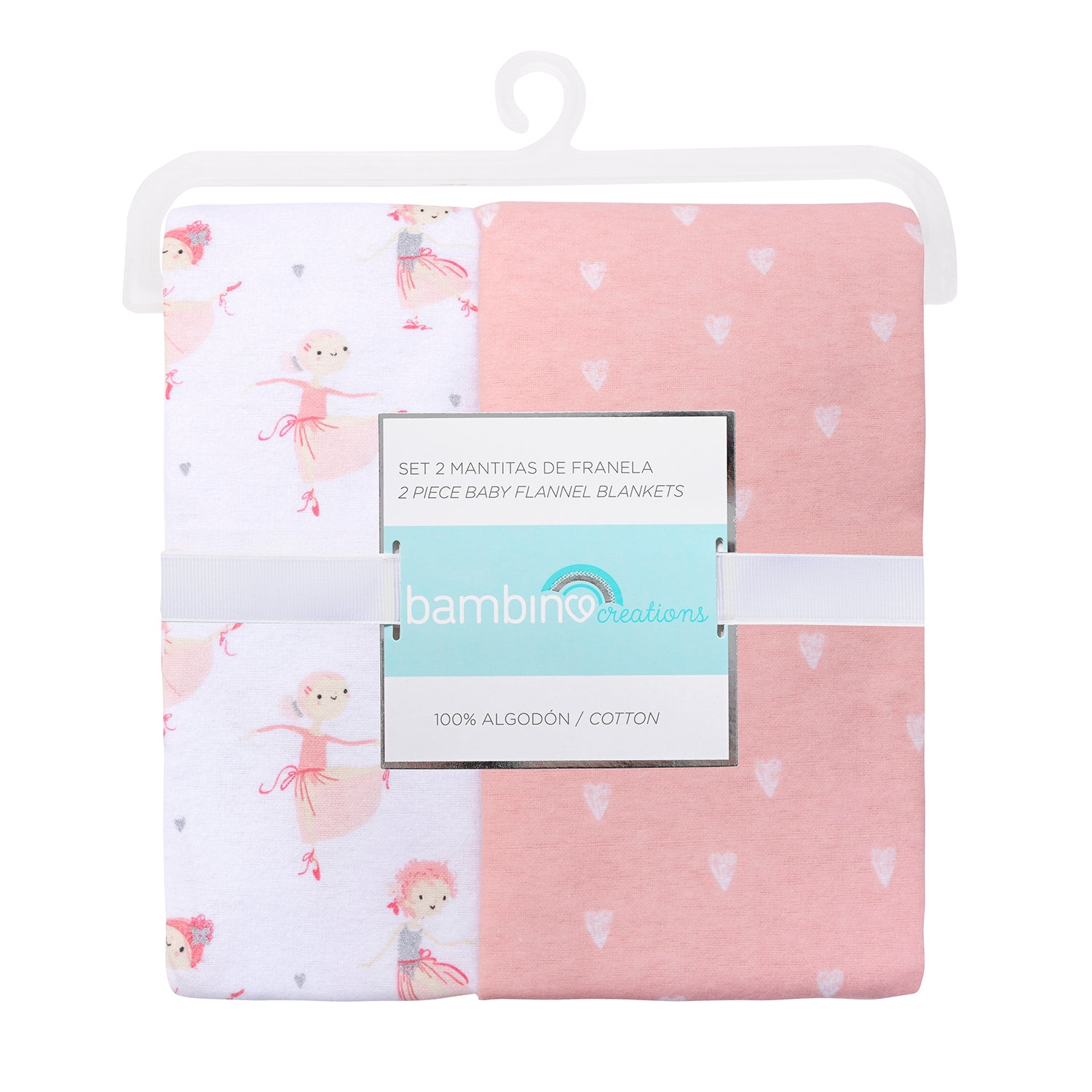 Bipack de mantitas de franela 100% algodón - bailarina de corazones