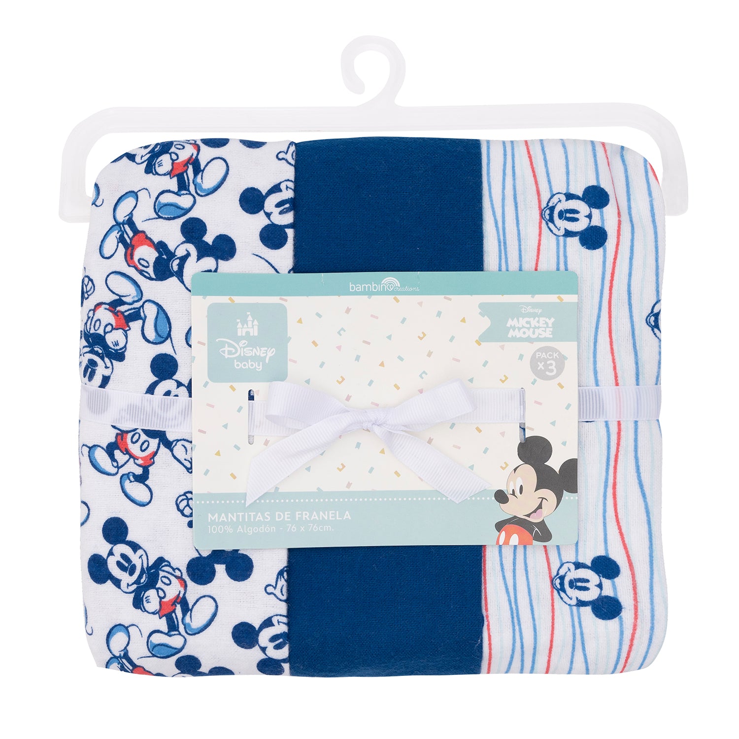 Mickey tripack de mantitas de franela Disney 100% algodón - Mickey y líneas