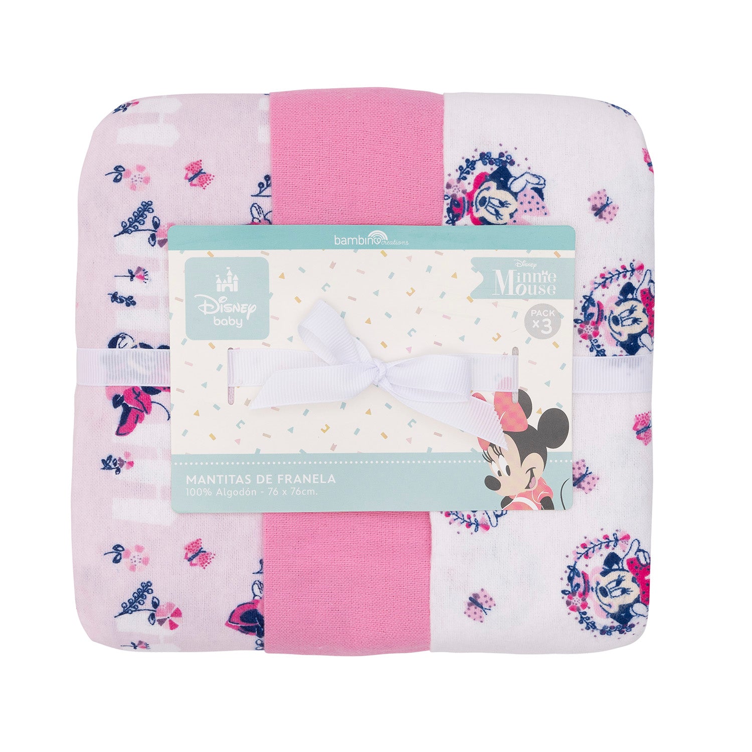 Minnie Tripack de Mantitas de Franela Disney 100% Algodón - Minnie y Cintas
