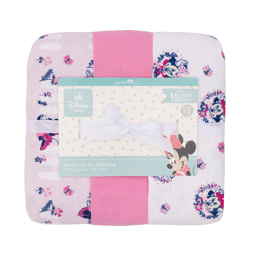 Minnie Tripack de Mantitas de Franela Disney 100% Algodón - Minnie y Cintas
