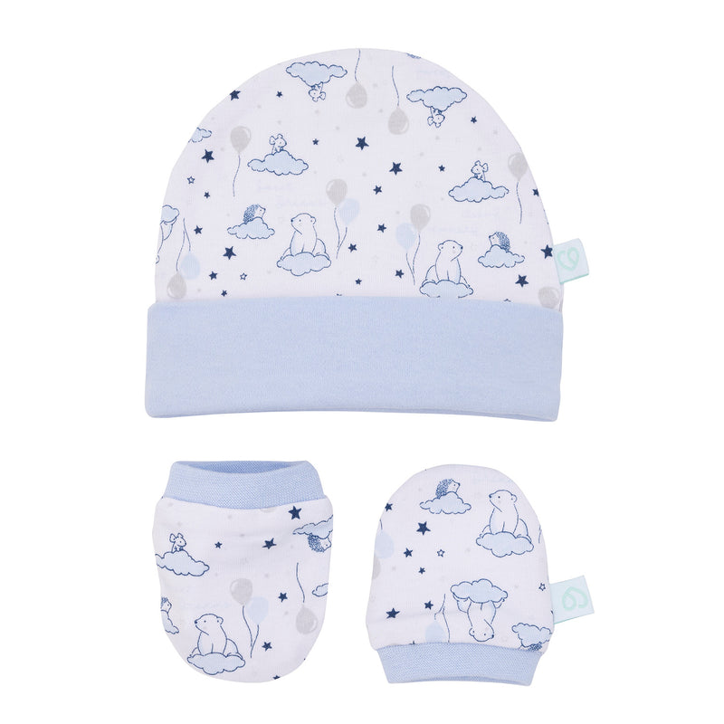 Gorrito y Mitones 100% Algodón - Animales en las nubes