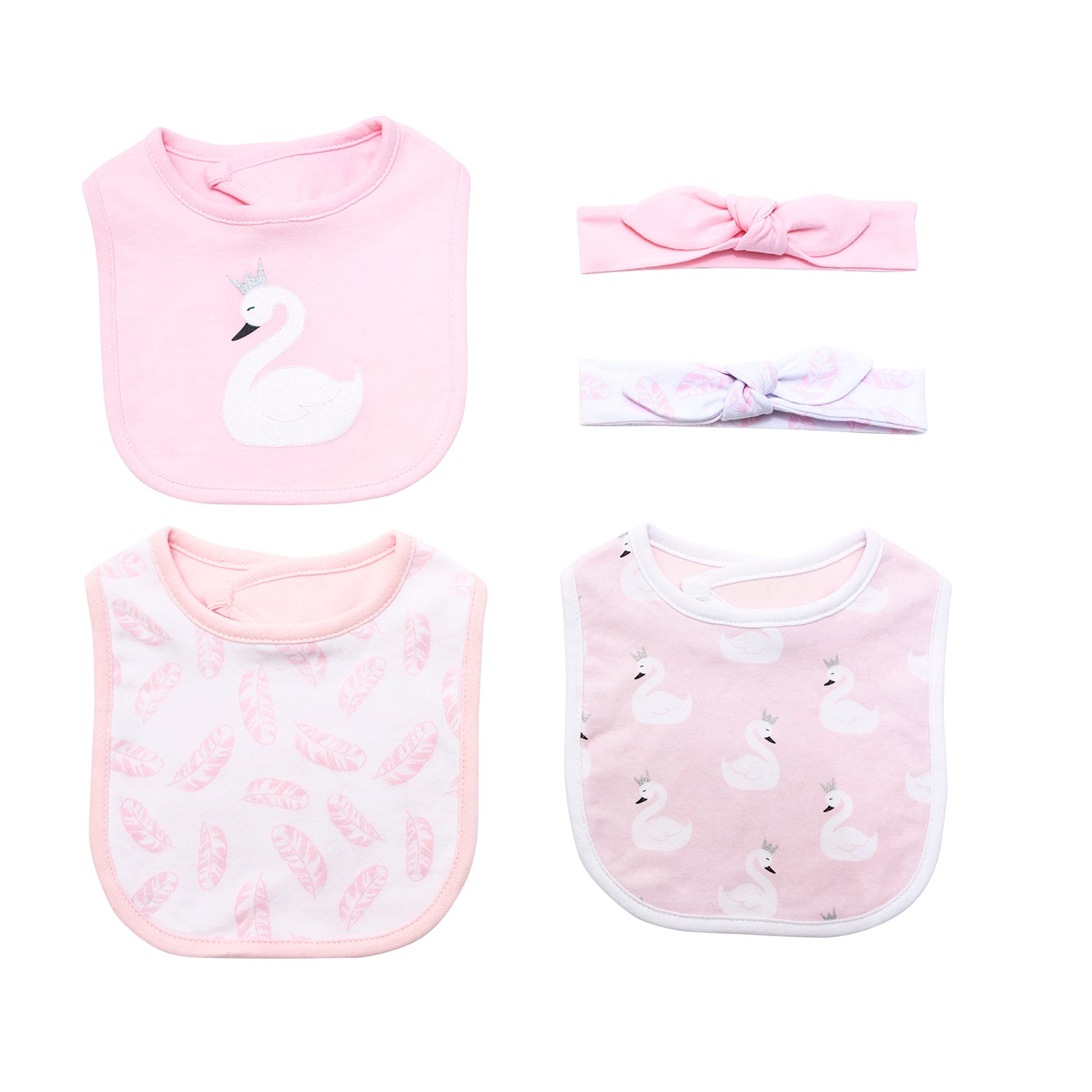 Set de 3 Baberos y 2 Cintillos Algodón - Reina Cisne