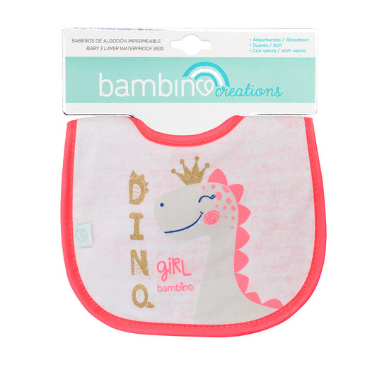 Babero de Algodón Impermeable Fucsia Dino
