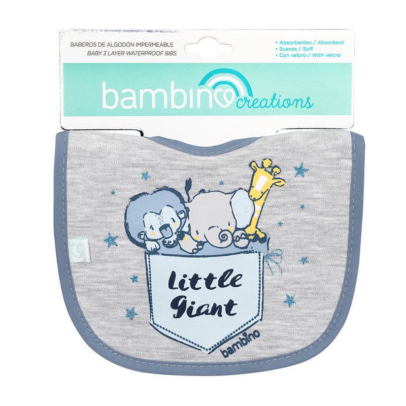 Babero de Algodón Impermeable Gris Animales