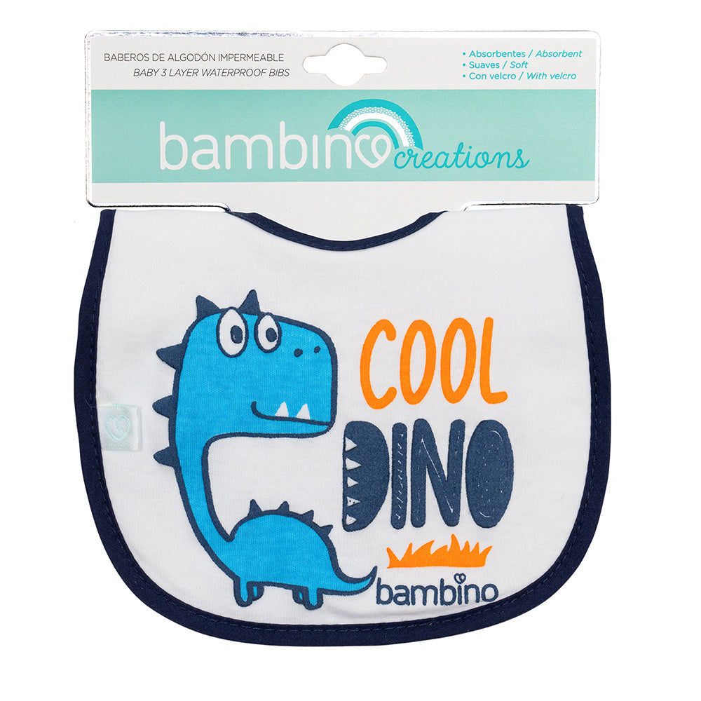 Babero de algodón impermeable blanco dino