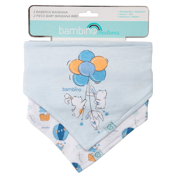 Set 2 Baberos Bandana Algodón Celeste Conejo