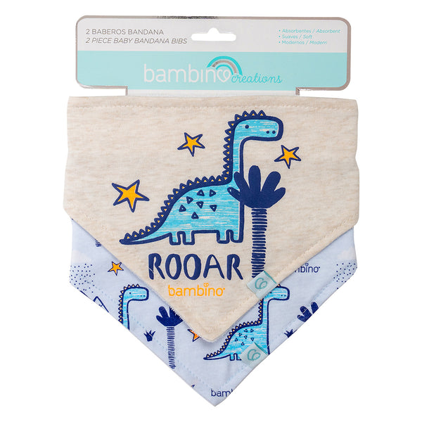 Set 2 Baberos Bandana Algodón Gris Dinosaurio