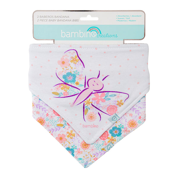 Set 2 Baberos Bandana Algodón Blanco Mariposa