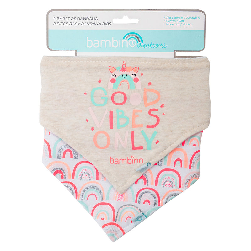 Set 2 Baberos Bandana Algodón Gris Arcoíris