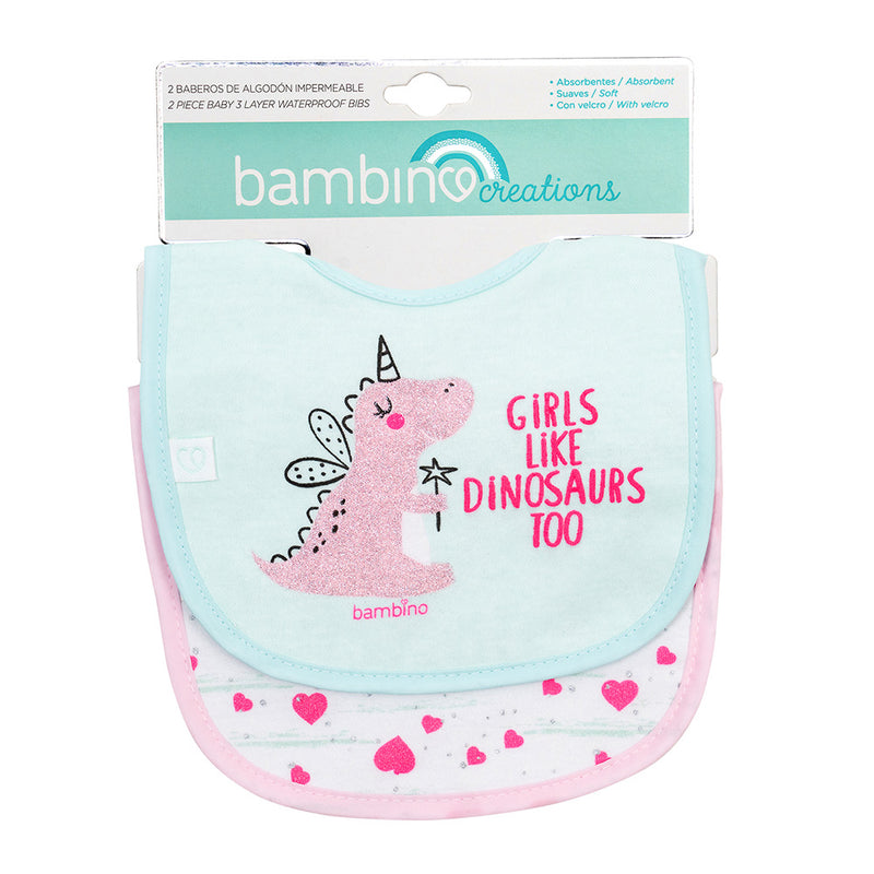 Set 2 Baberos de Algodón Impermeables Menta Dinosaurio
