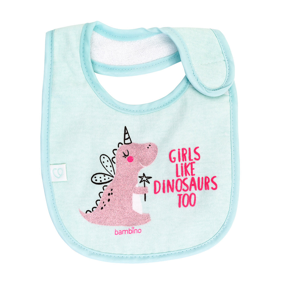 Set 2 baberos de algodón impermeables menta dinosaurio