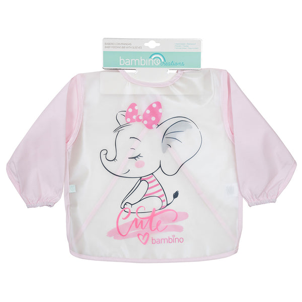 Babero Plástico PEVA con Mangas Rosado Elefante