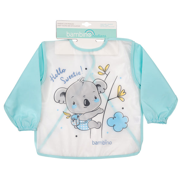 Babero Plástico PEVA con Mangas Celeste Koala