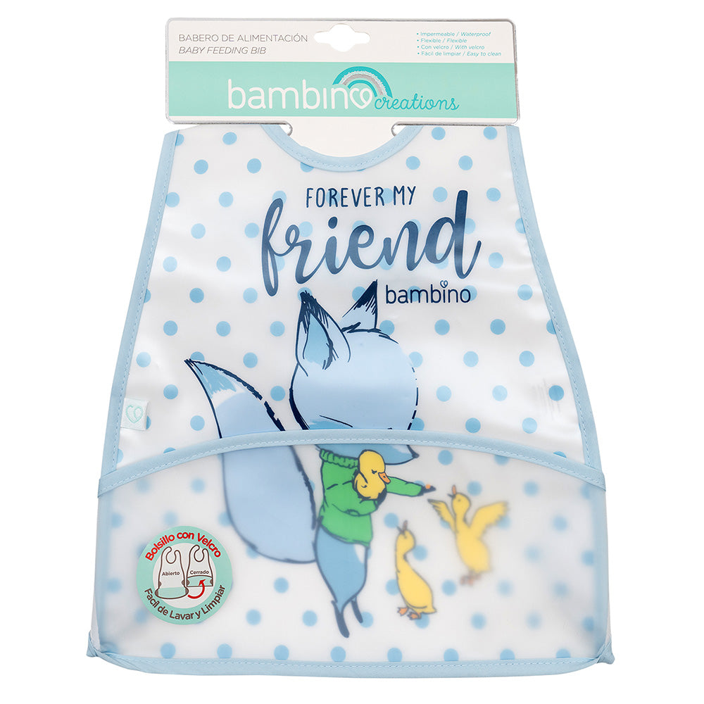 Babero de alimentación impermeable peva celeste zorro