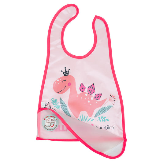 Babero de alimentación impermeable peva rosado dinosaurio