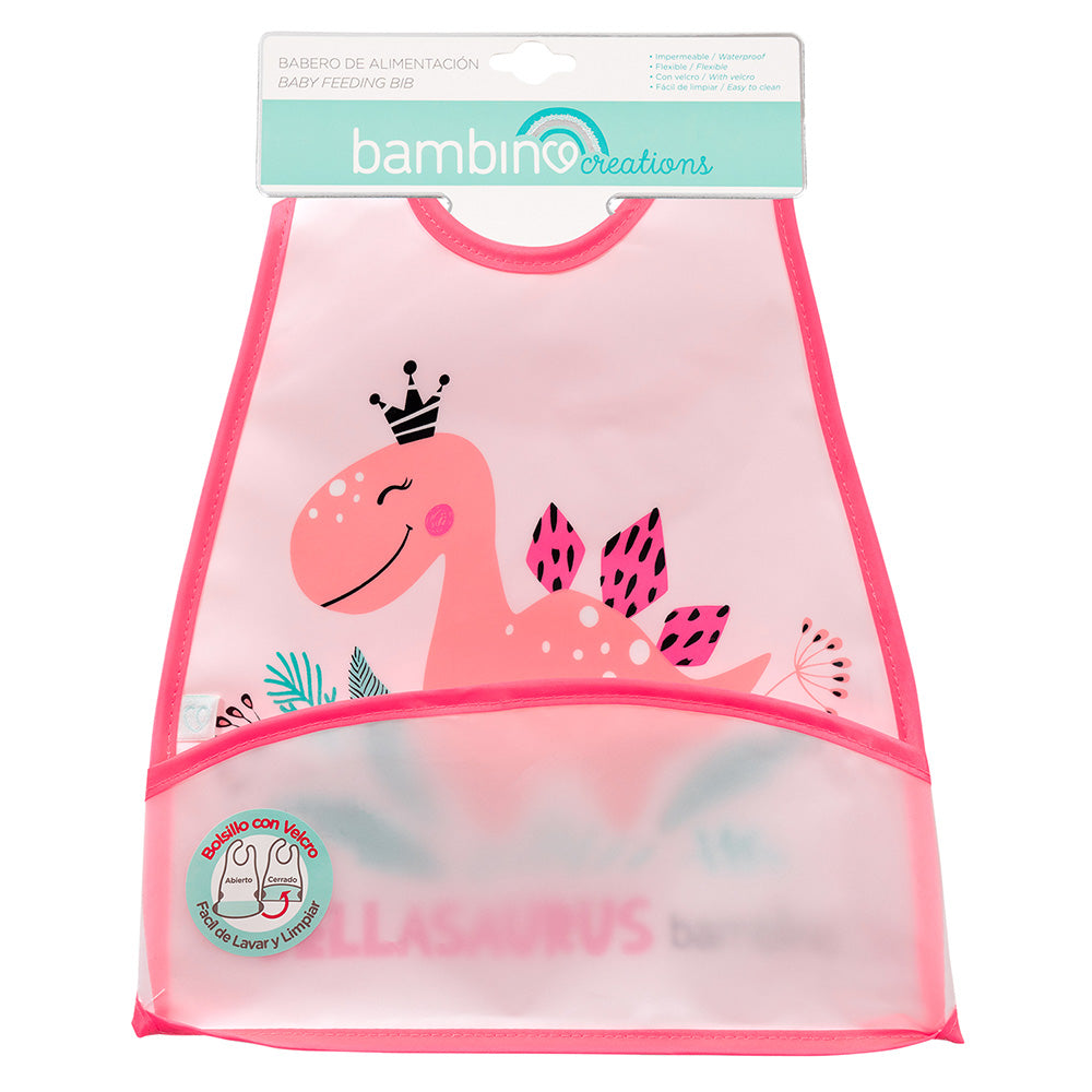 Babero de alimentación impermeable peva rosado dinosaurio