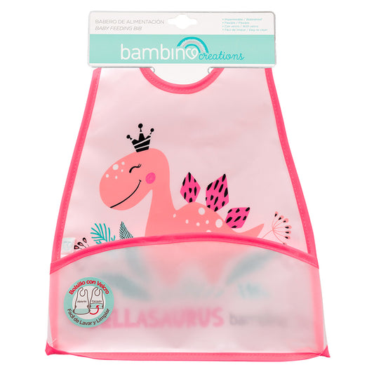 Babero de alimentación impermeable peva rosado dinosaurio