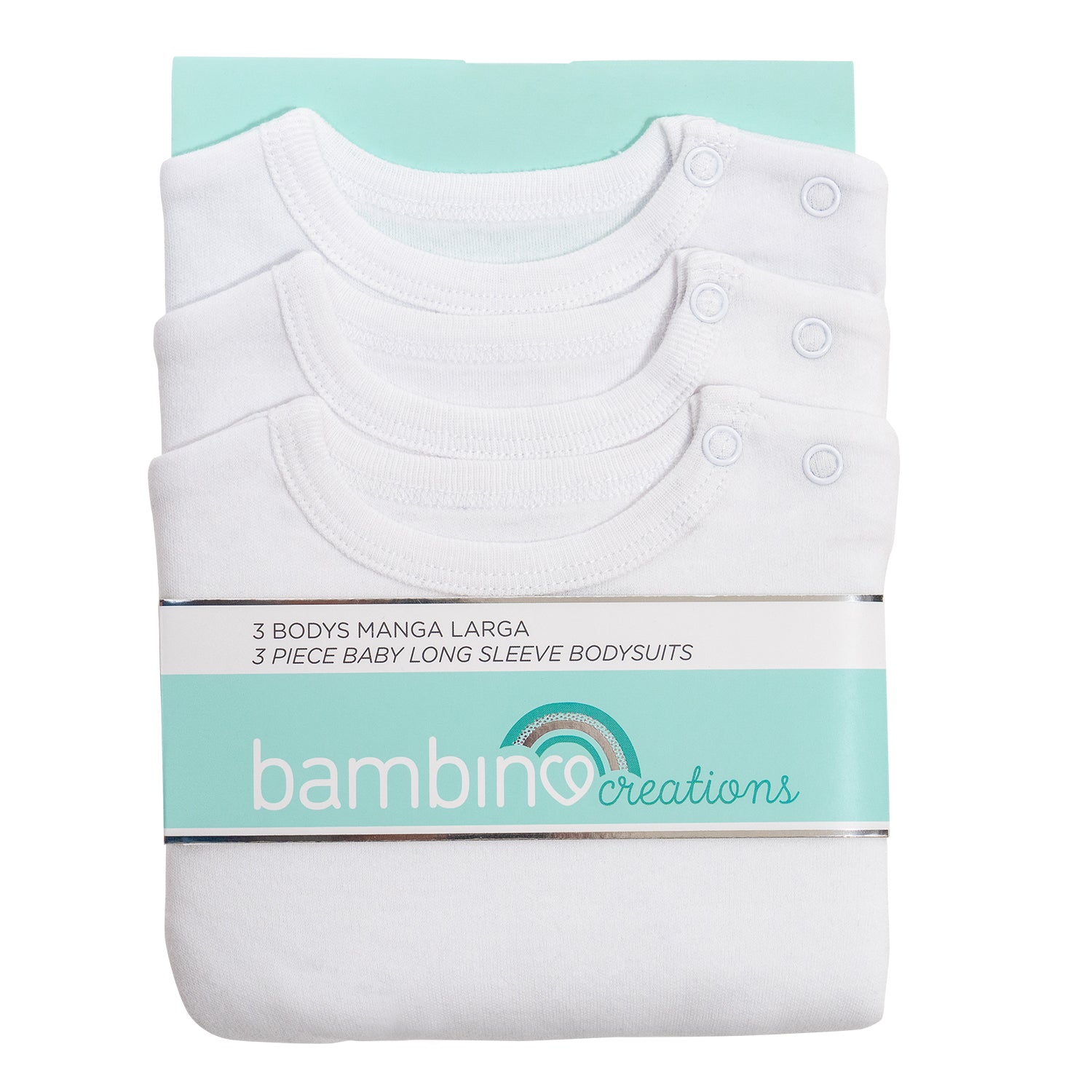 Bodys Manga Larga Set 3 Piezas 100% Algodón Básico Liso Blanco