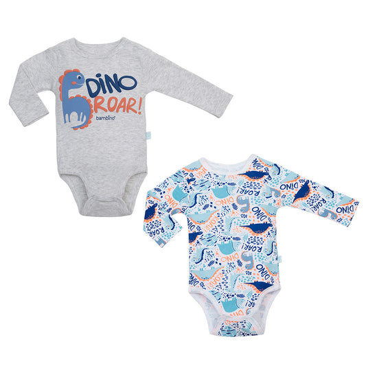 Set 2 Body Manga Larga Azul Dinosaurio