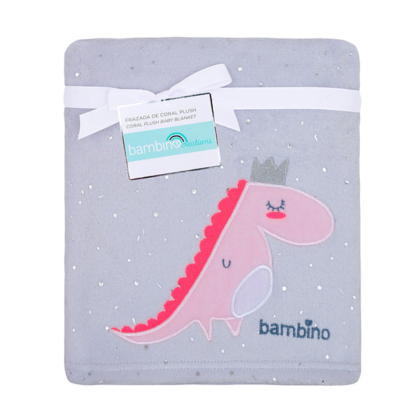 Frazada de Coral Plush Gris Dinosaurio