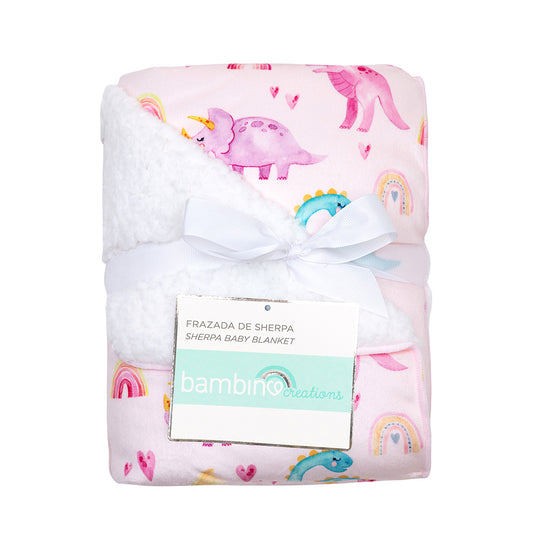 Frazada de Sherpa Rosado Dinosaurio