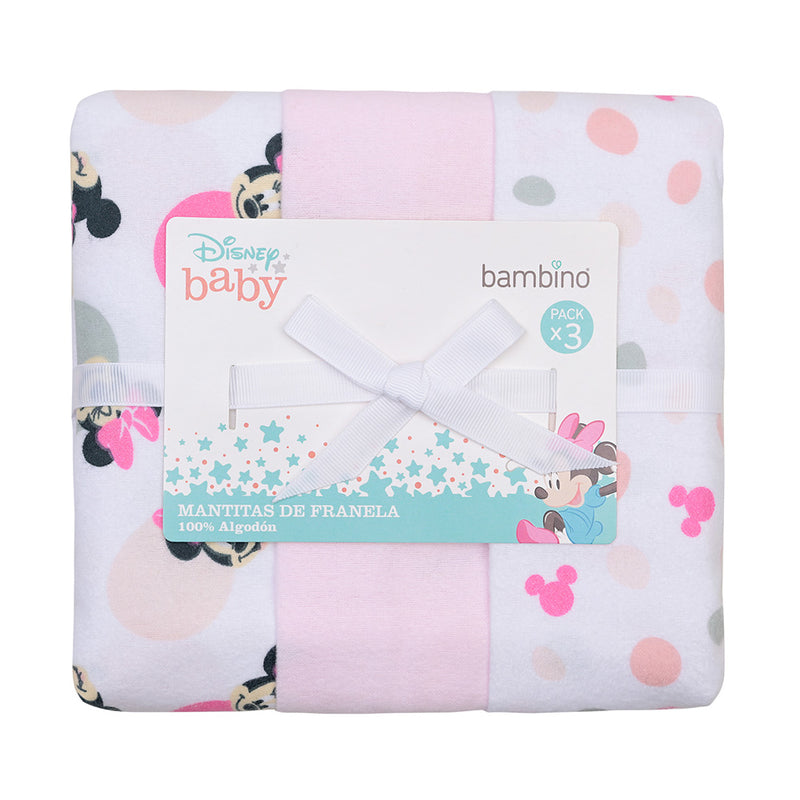 Set 3 Mantitas Franela Rosado Minnie