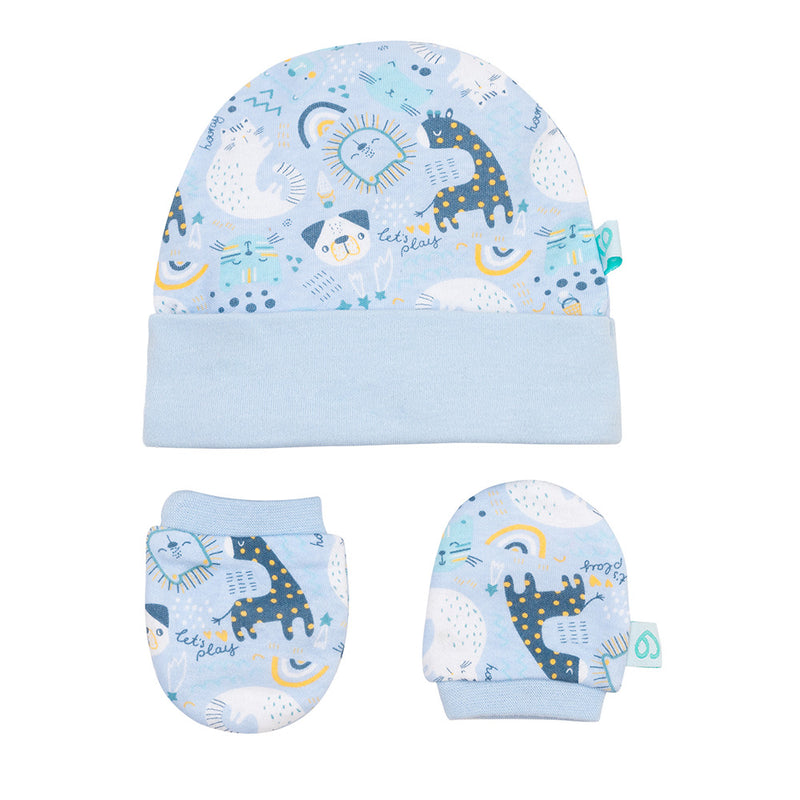 Baby Gift Gorrito y Mitones Celeste Animales