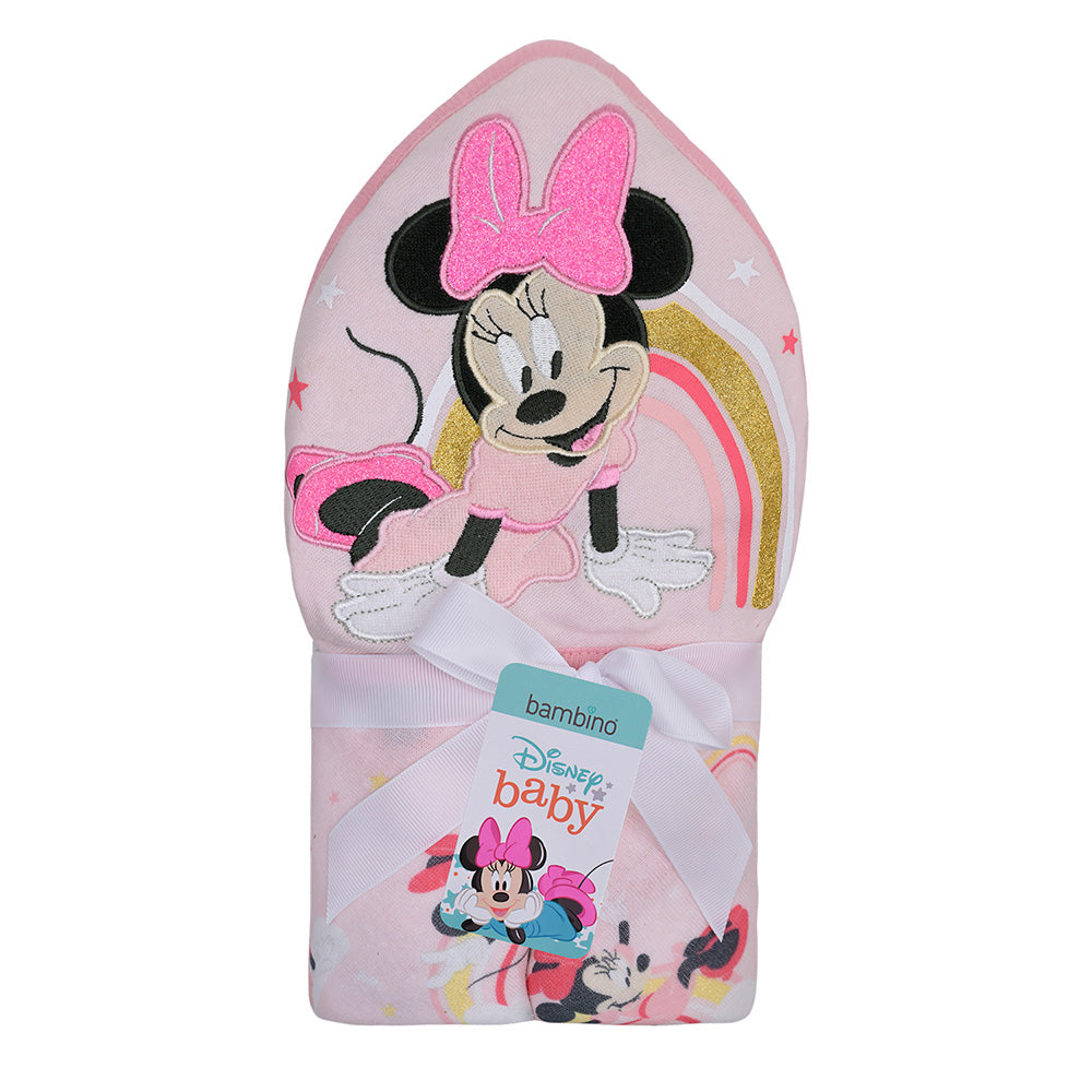 Toalla con capucha rosado Minnie arcoíris