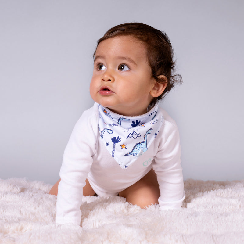 Set 2 Baberos Bandana Algodón Gris Dinosaurio