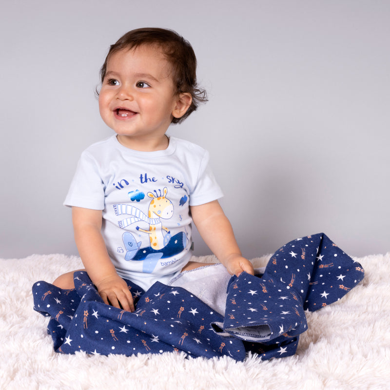 Set 2 Mantitas Franela Azul Dinosaurio