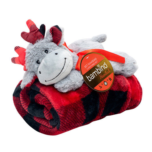 Set de 1 Peluche y 1 Frazada Coral Navidad - Reno Navideño