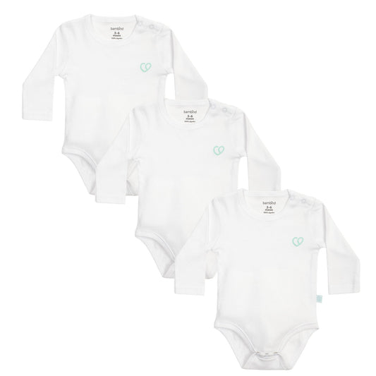 Bodys Manga Larga Set 3 Piezas 100% Algodón Básico Liso Blanco