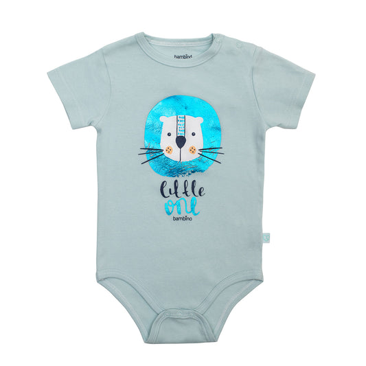 Bodys Manga Corta Set 2 Piezas 100% Algodón León Celeste