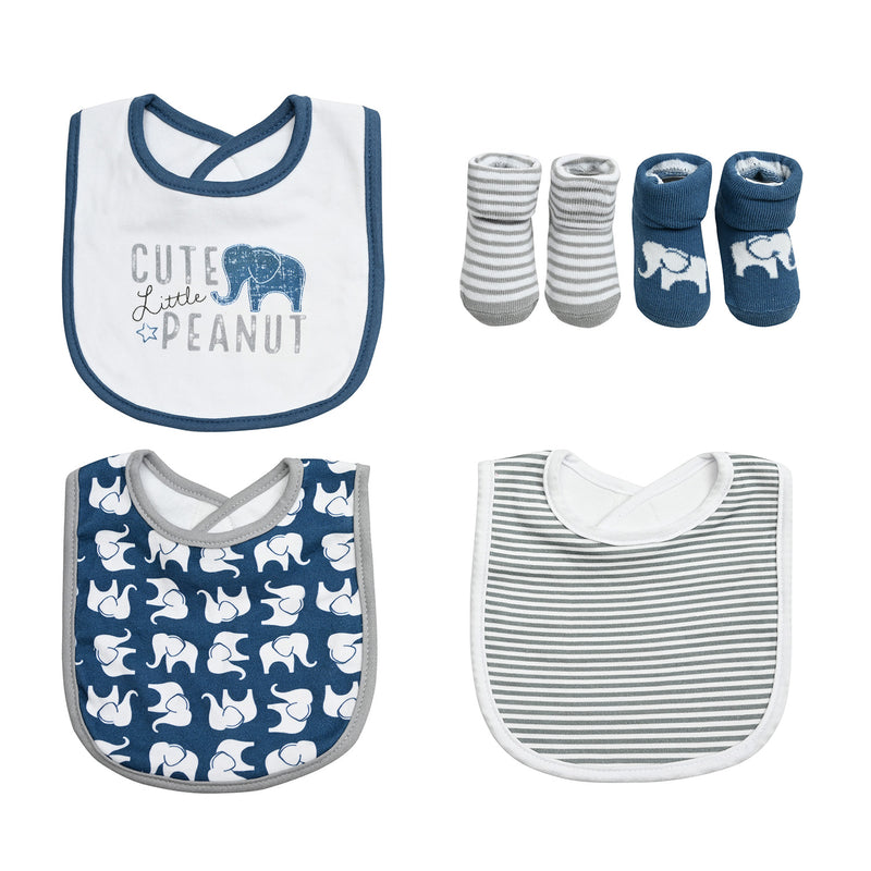 Set 5 Piezas Niño: Baberos + Calcetines Celeste Elefante
