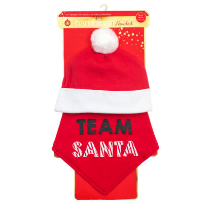 Set de 1 Gorrito y 1 Babero Bandana Navidad 100 Algodón - Team Santa