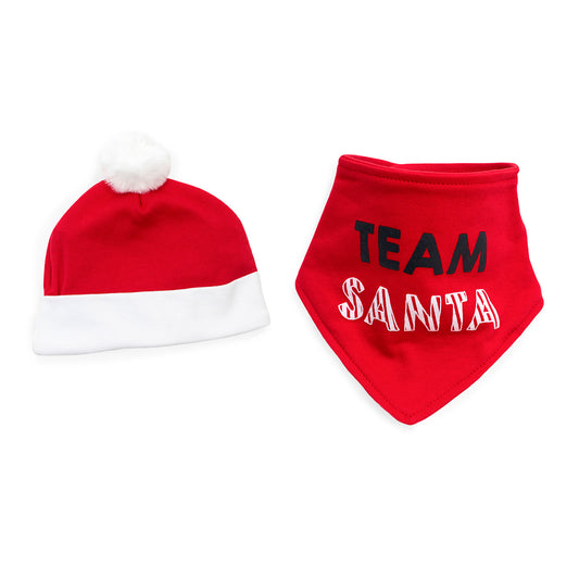 Set de 1 Gorrito y 1 Babero Bandana Navidad 100 Algodón - Team Santa